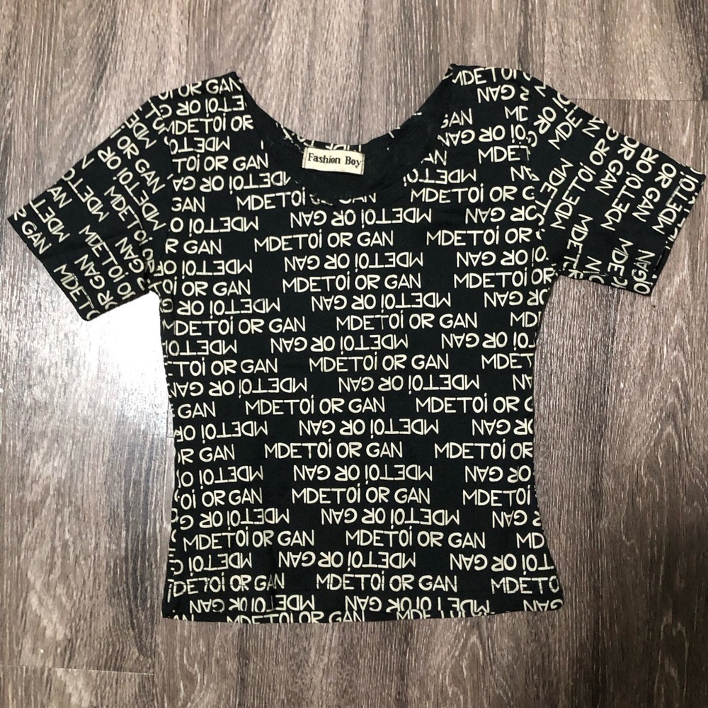 Fashion Boy" Black & White All-Over Print Crop Top